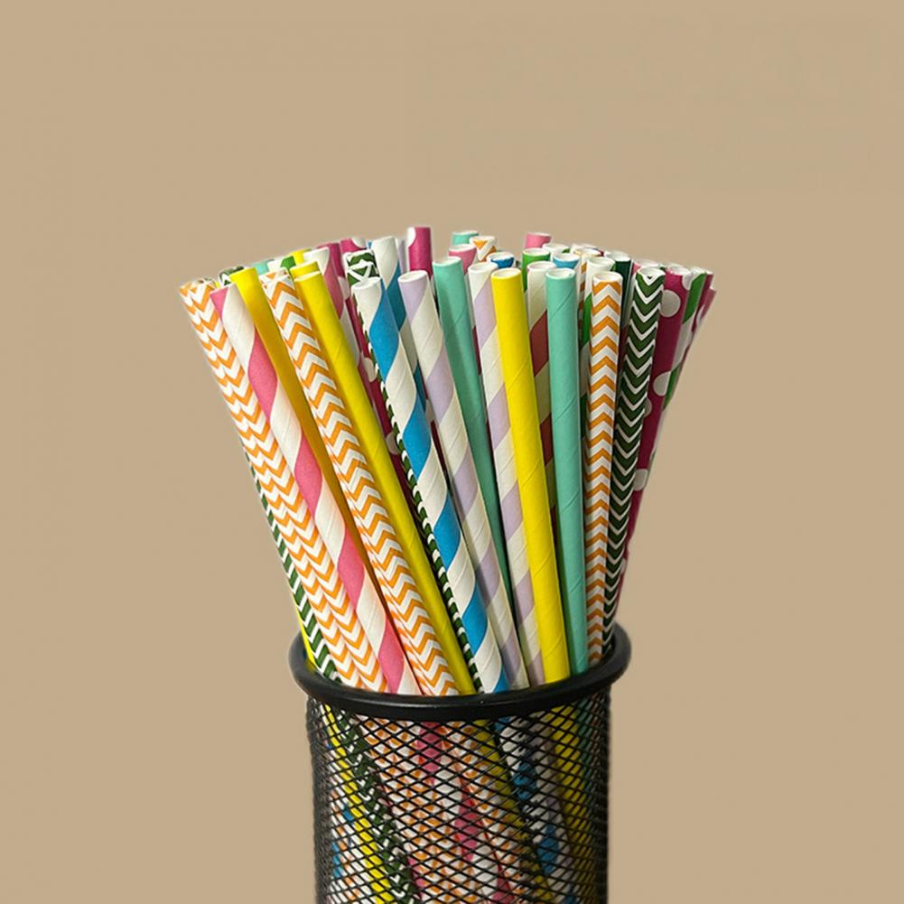 Paper Straw Color - 100 قطعة من شفاطات الشرب الملونة
