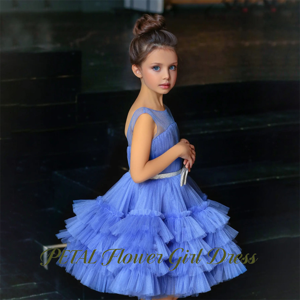 Birthday Sash Glitter - فستان أطفال أزرق بدون أكمام لحفلات