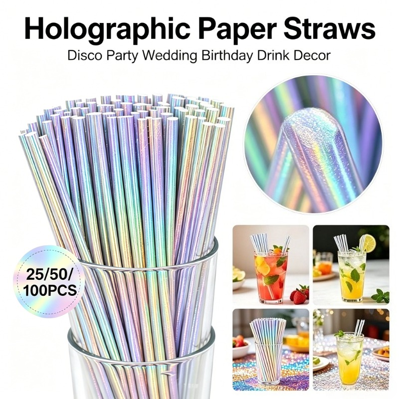 Paper Straw Color - 25/50/100 قطعة من شفاطات الورق الفضية
